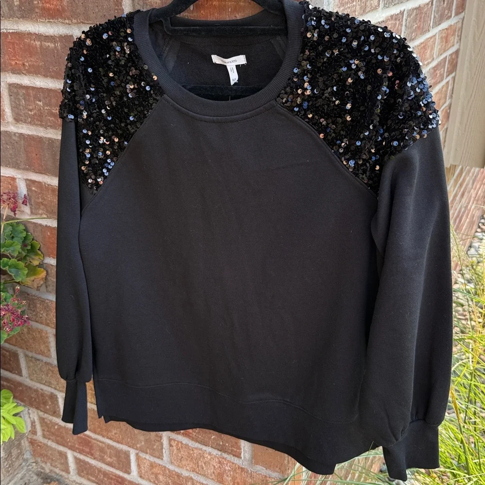 Maurices Ladies M Black Sequin Shoulder Sweatshirt NWT